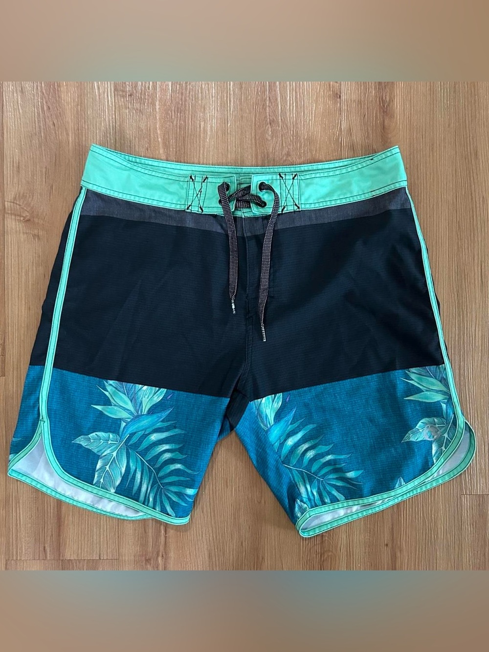 Ocean Current Black & Teal Tropical Board Shorts